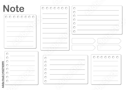 A set of notes collection of minimal blank sticky notes. Vector illustration.