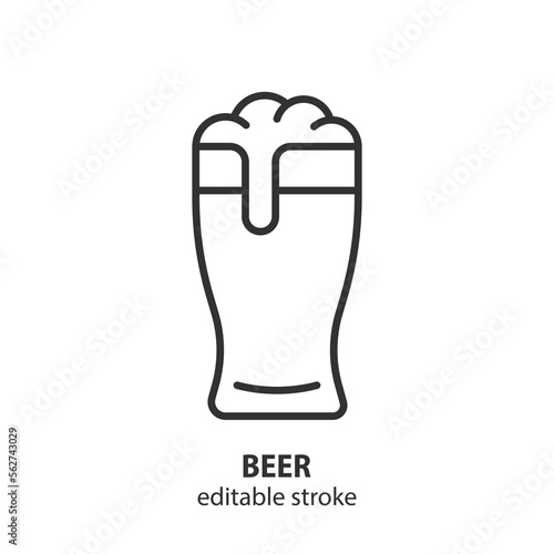Glass of beer line icon. Alcoholic drink vector symbol. Editable stroke.