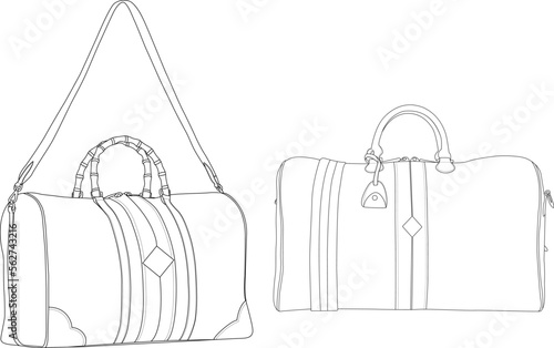 Duffel bags and weekend bags, Vector Illustration, Bag Outline Template, Fashion Flats Sketch, Vector Clip Art Template   © Md Shah Alam