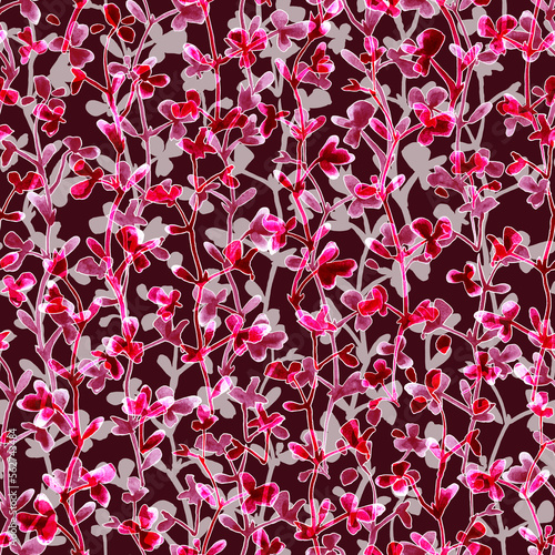 Elegant floral background with cute little twigs and leaves. Seamless pattern. Design for fabric and wallpaper.
