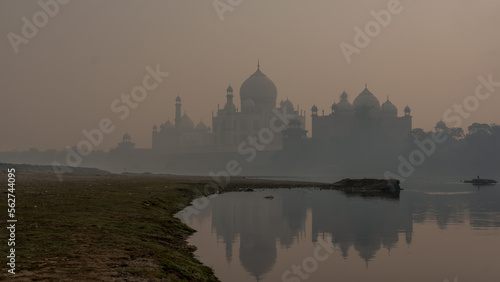Agra, Uttar Pradesh, India - 08 Jan 2021 : The view on Taj Mahal from river side