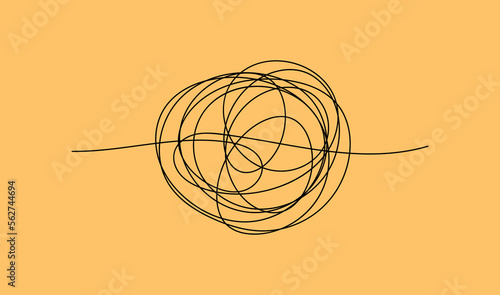 Scribble chaos line. Abstract random labyrinth in doodle style. Hand drawing of clutted clew. Vector isolated illustration