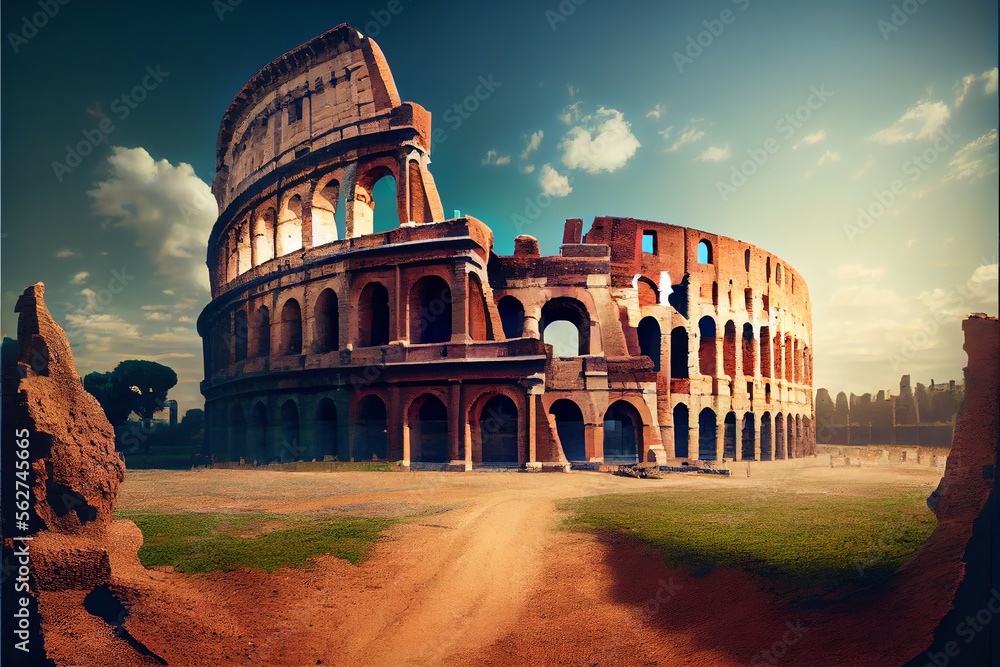 Roman Coliseum as a ruin. monument. and tourist site in Italy and Europe. Generative AI