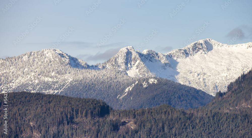 Canadian Mountain Landscape Nature Background. Sunny Winter Day. Howe Sound near Squamish, British Columbia, Canada.