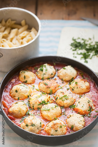 Chicken and ricotta meatballs in tomato sauce 