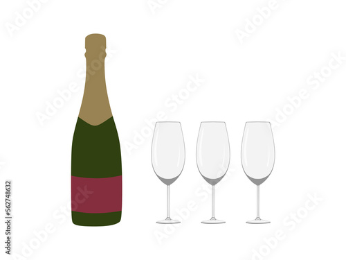 Wallpaper Mural Champagne bottle with glasses in flat illustration. Champagne illustration, celebration of the new year. vector illustration Torontodigital.ca