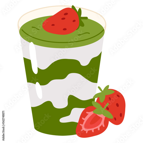 Vector illustration of cute  doodle asian food matcha tiramisu for print ,design, greeting card,sticker,icon