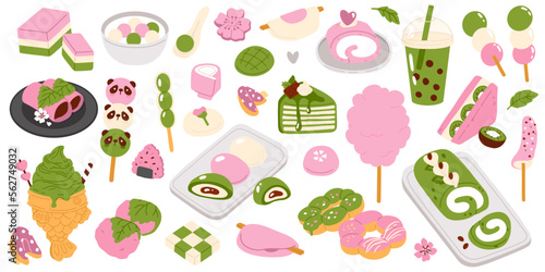 Vector illustration set of colored in one style cute doodle asian food for print  design  greeting card sticker icon