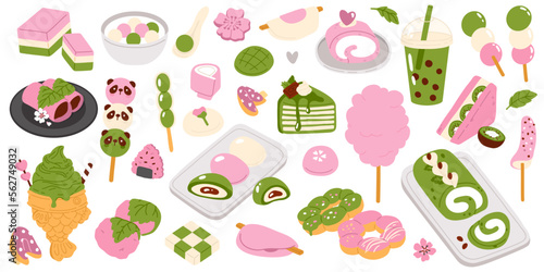 Vector illustration set of colored in one style cute doodle asian food for print ,design, greeting card,sticker,icon