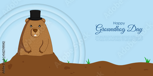 Vector illustration of Happy Groundhog Day wishes banner