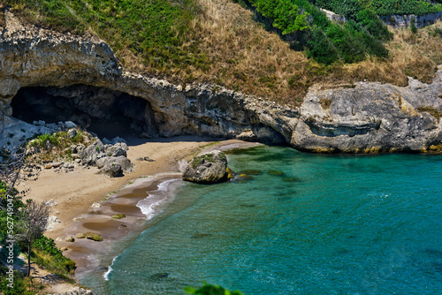 Fototapeta Naklejka Na Ścianę i Meble -  Sile, Istanbul. A wild beach in a beautiful lagoon on the shore of the Black Sea with caves, rocks and soft sand.