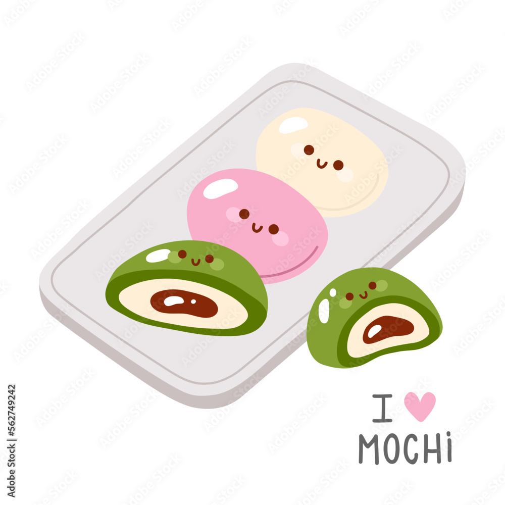 Vector illustration of cute doodle asian food mochi for print ,design, greeting card,sticker,icon Vector illustration of cute doodle asian food mochi for print ,design, greeting card,sticker,icon