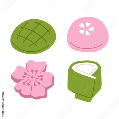 Vector illustration set of cute  doodle asian cookies food  for print ,design, greeting card,sticker,icon