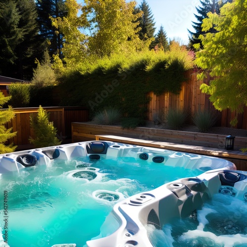 A bubbling hot tub in a backyard.  © DW
