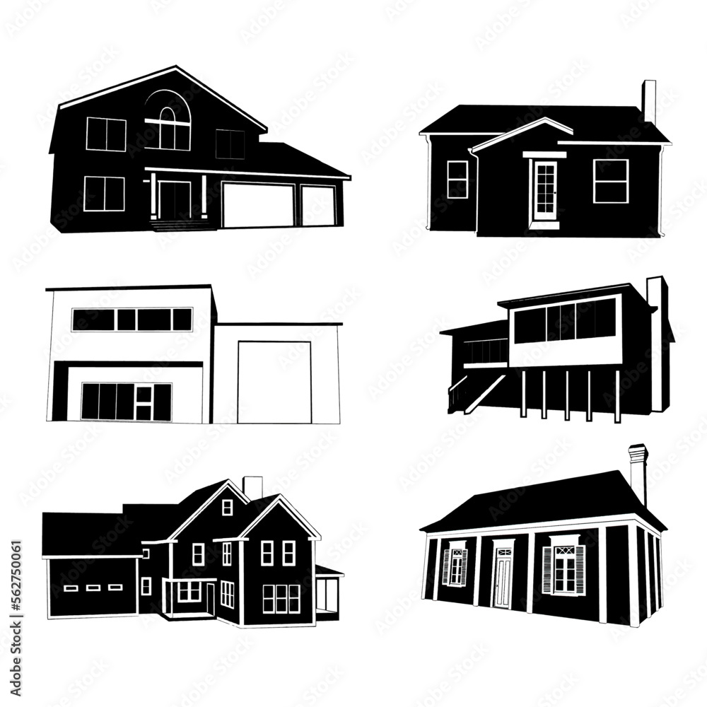 Doodle sketch type of building icons vector Illustration