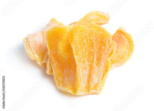 Dried jackfruit chips isolated on white background