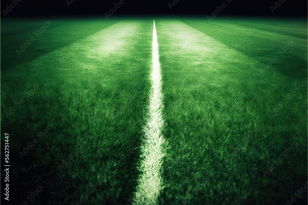 Obraz premium flat lay of green grass background, football field, Made by AI,Artificial intelligence