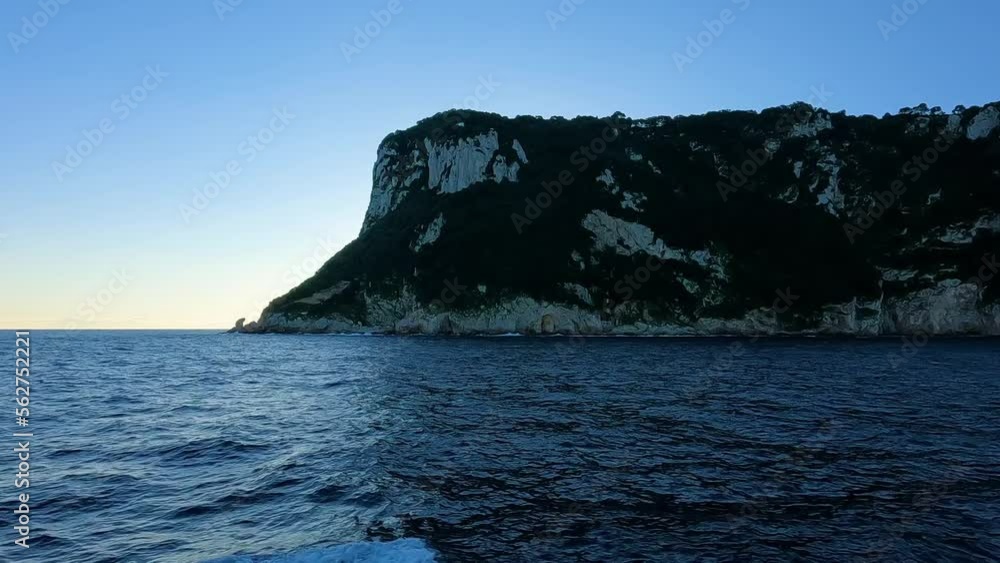 Capri Island in Bay of Naples, Italy. Sunny Sunrise Sky. Nature Background. Slow Motion Cinematic Capri Island in Bay of Naples, Italy. Sunny Sunrise Sky. Nature Background. Slow Motion Cinematic