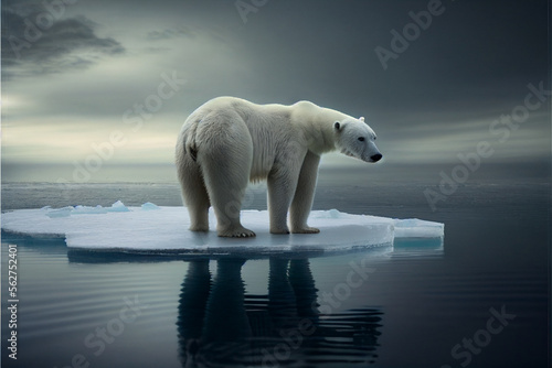 a polar bear stands on an ice floe. Generative Ai © jr-art