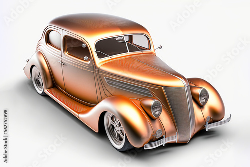Front view of a orange vintage 1940s classic car, isolated on white background. Generative AI illustration.