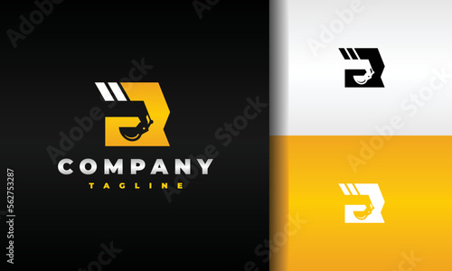 initials R scoop excavator logo