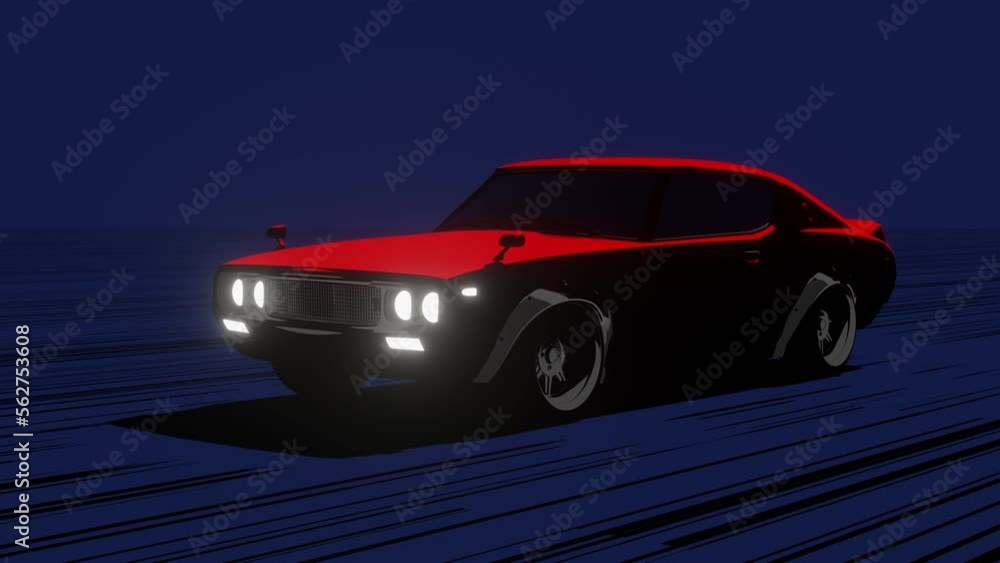 Stylized car animation, 2D, motion graphics, loop animation, car driving, retro, 4K resolution