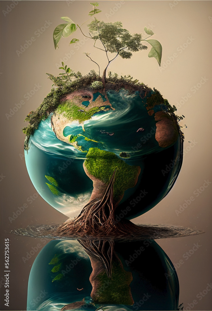 Concept of ecology and diversity, a healthy world. Let's take care of the planet's environment from climate change. Earth globe of planet earth with satellite view of north america and south america. - obrazy, fototapety, plakaty 