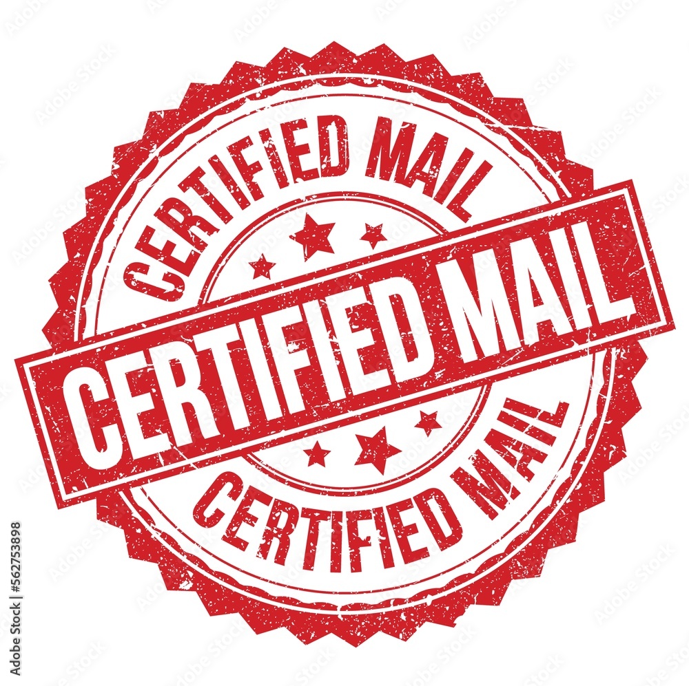 CERTIFIED MAIL text on red round stamp sign CERTIFIED MAIL text on red round stamp sign