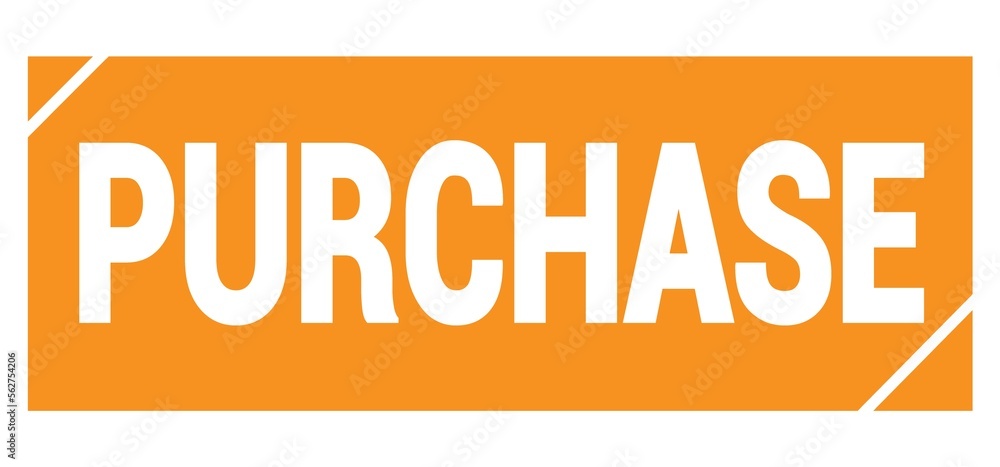 PURCHASE text written on orange stamp sign. PURCHASE text written on orange stamp sign.