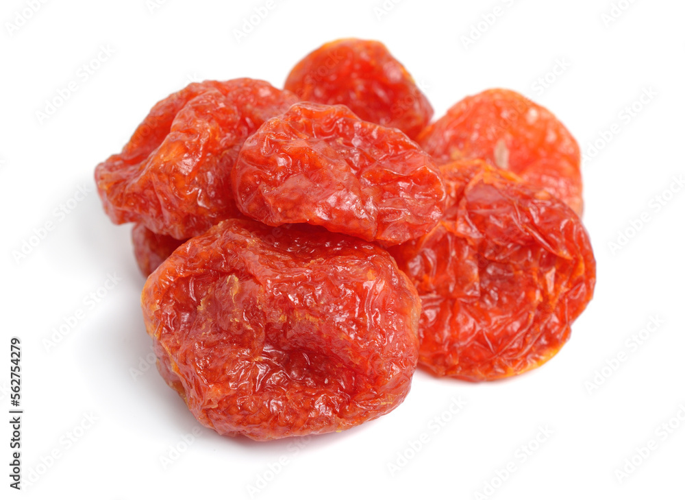 Whole sweet dried tomatoes. Isolated on white background Whole sweet dried tomatoes. Isolated on white background