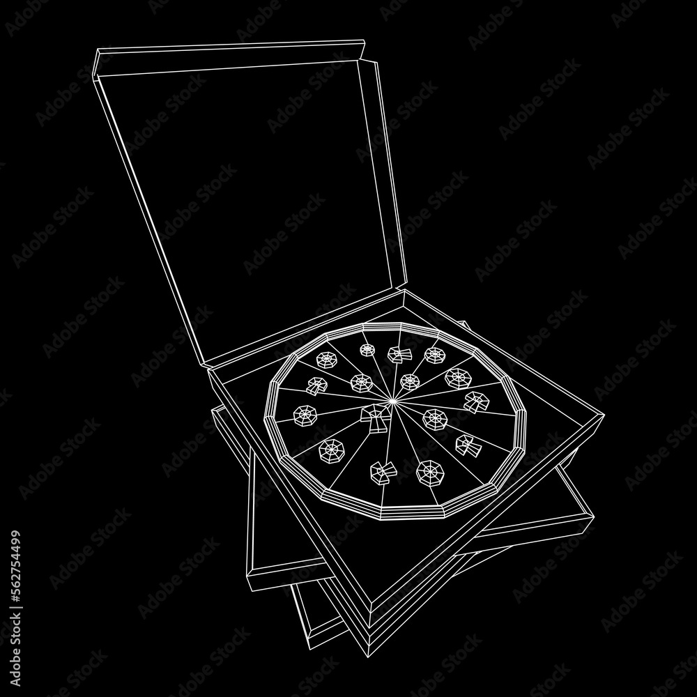 Fresh pizza in box. Wireframe vector Fresh pizza in box. Wireframe vector