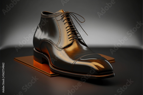 Leather upper formal male shoes, realistic 3D render, isolated on dark background. Generative AI illustration.