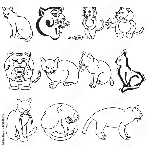 Fototapeta Naklejka Na Ścianę i Meble -  cat animal cartoon, vector, doodle, line art style