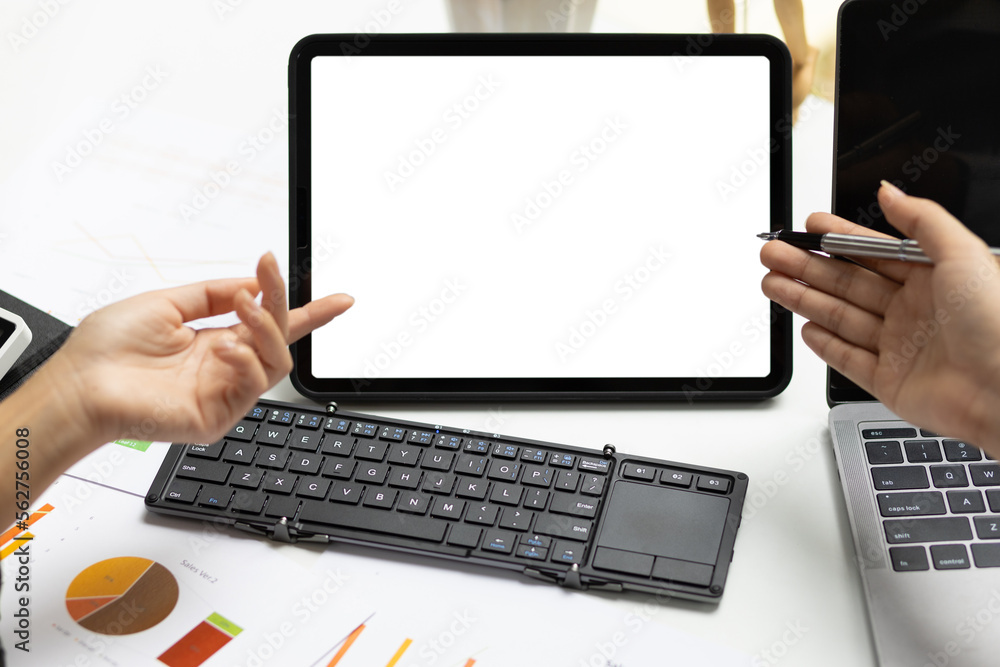 Businessman meeting discussing and planning on tablet screen. Businessman meeting discussing and planning on tablet screen.