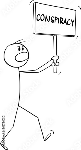 Person on Demonstration Fighting for Conspiracy, Vector Cartoon Stick Figure Illustration