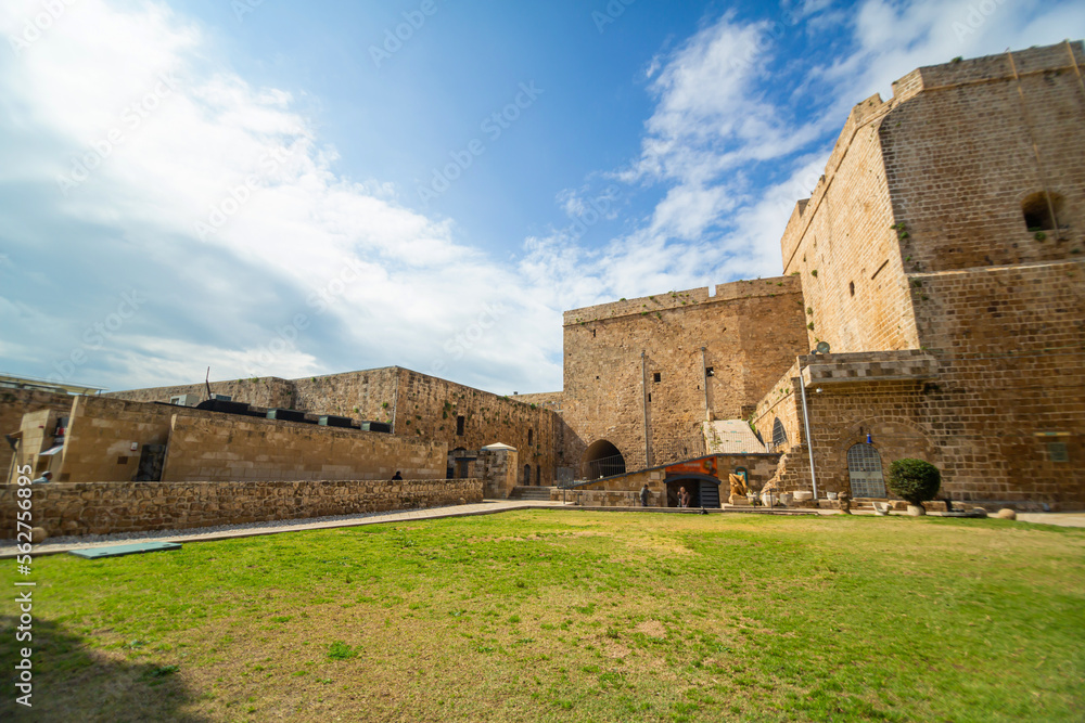 Fort in the city of Akko, medieval buildings made of stone