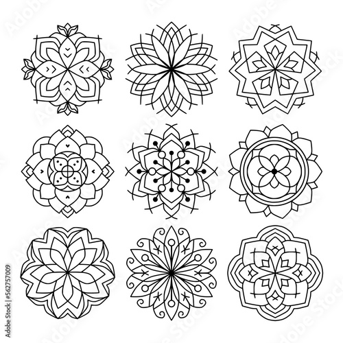 Simple Mandala Set for Coloring Book. For Beginner, seniors and children. Hand Draw. Vector Mandala. Floral. Flower. Oriental. Book Page. Decoration in ethnic oriental. Outline.