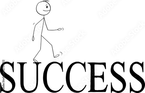 Person or Businessman Walking for Success , Vector Cartoon Stick Figure Illustration