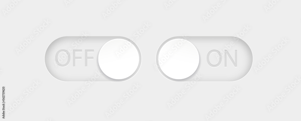 On and Off toggle switch buttons. Material design switch buttons set. Vector On and Off toggle switch buttons. Material design switch buttons set. Vector