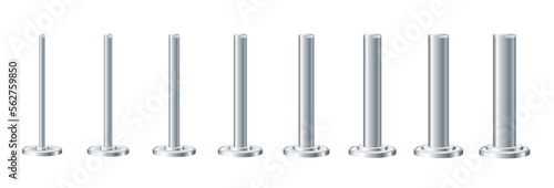 Metal poles with different diameters. metal columns. Steel pipes. Template design for urban advertising banners.