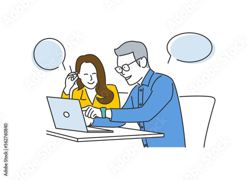 Icon illustration of two people working together on business strategy