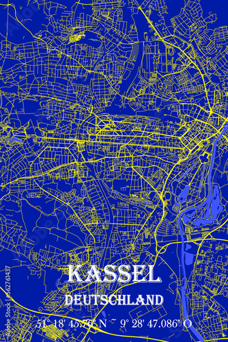 Nachtblaue moderne ästhetische Kassel Stadtkarte