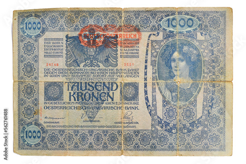 Den Helder, Netherlands. January 2023. Old Austrian banknote from the beginning of the 20th century.