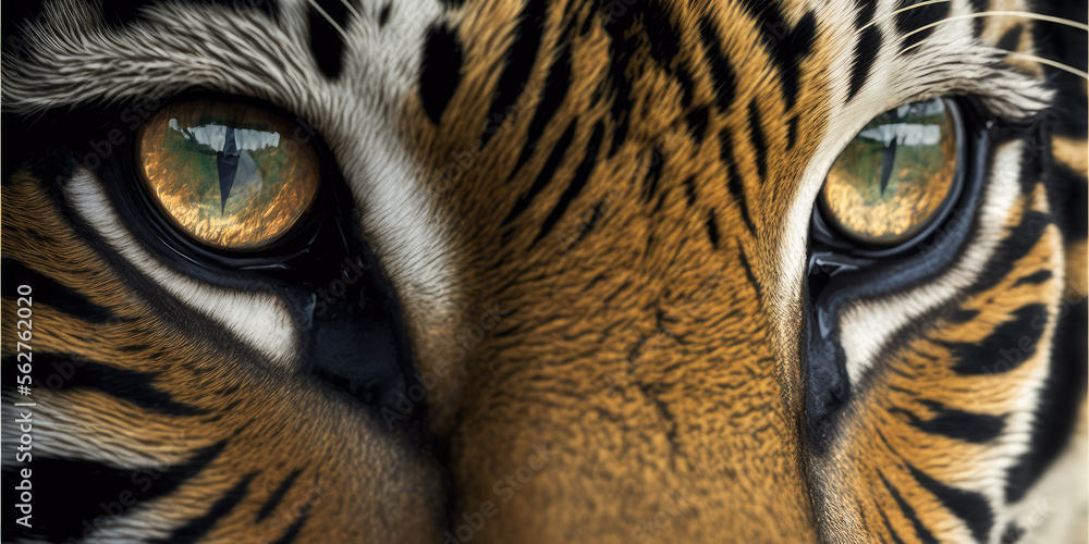 close up of tiger eyes. Generative AI