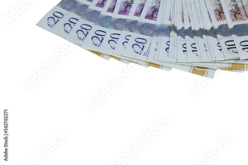 A plan view spread of twenty pound notes sterling transparent png .