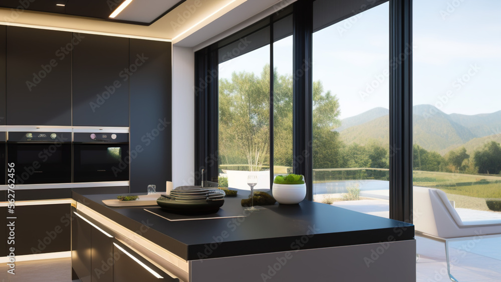 Fototapeta premium modern kitchen, suburbs, apartments, Generative AI