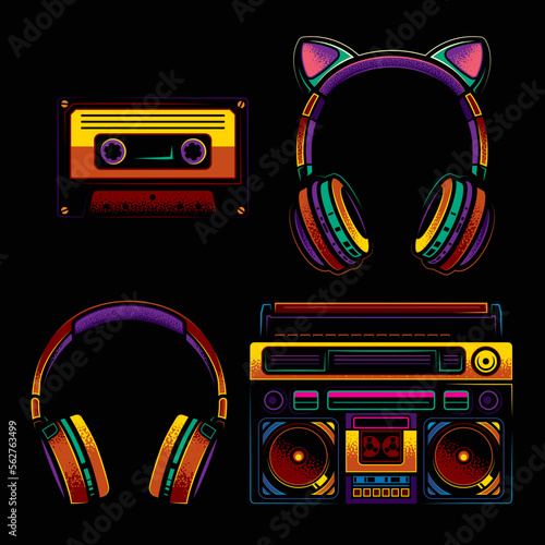 Original vector music set in vintage style. Design elements