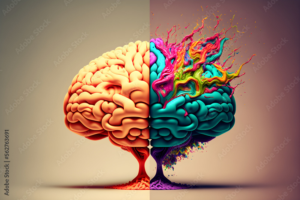 Beautiful illustration of a human brain, cerebral hemispheres with ...