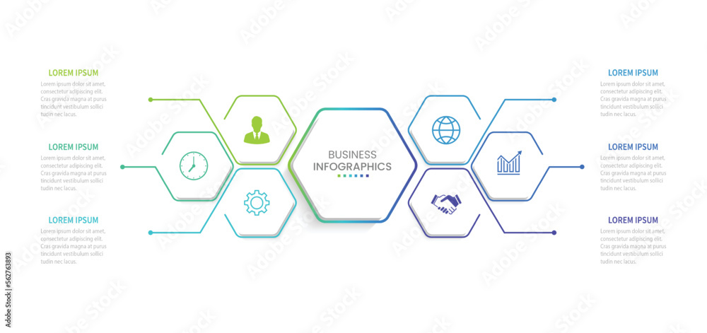 Business infographic design with 6 options. Vector thin line label with ...