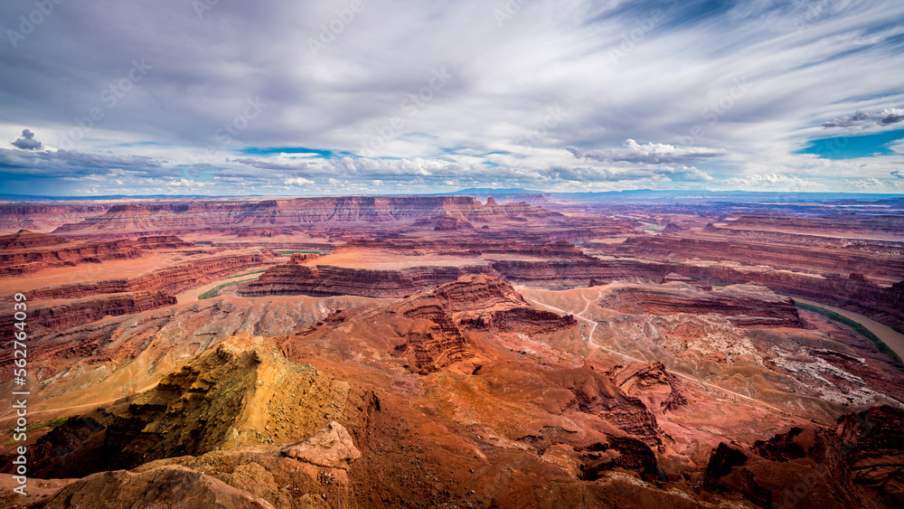 View of the red sandstone canyons carved by the Colorado River at Dead Horse Point in Dead Horse State Park